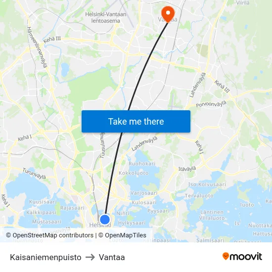 Kaisaniemi Park to Vantaa map