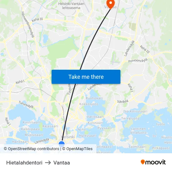 Hietalahti Square to Vantaa map