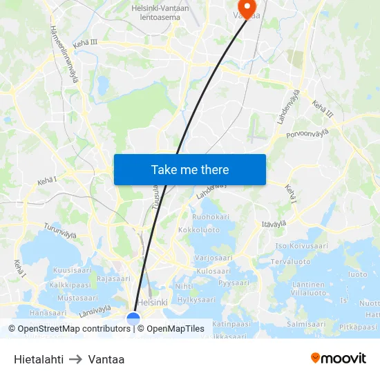 Hietalahti to Vantaa map