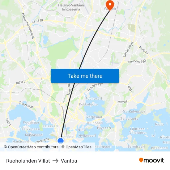Ruoholahti Villas to Vantaa map