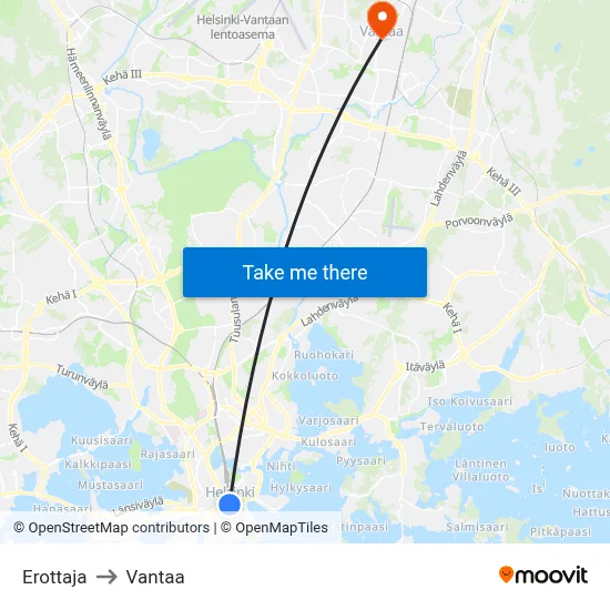 Erottaja to Vantaa map