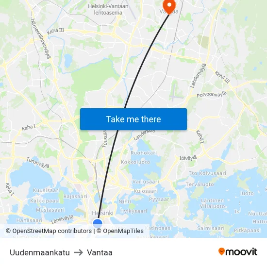 Uudenmaankatu to Vantaa map