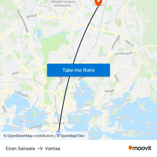 Eira Hospital to Vantaa map