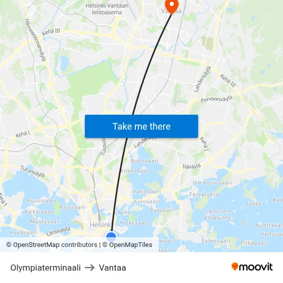 Olympic Terminal to Vantaa map