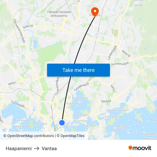Haapaniemi to Vantaa map