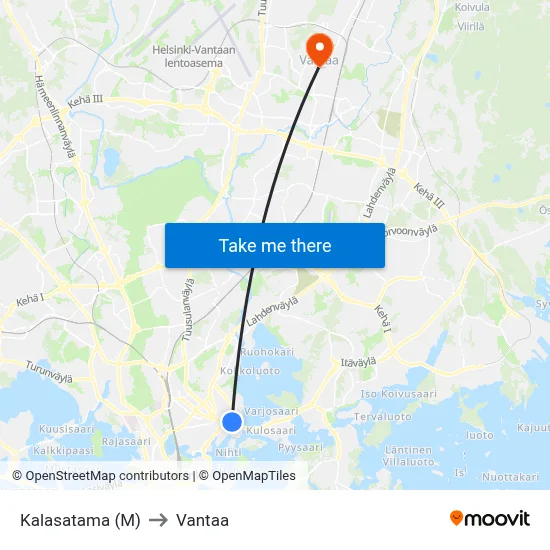 Kalasatama (M) to Vantaa map