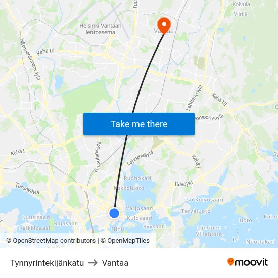 Cooper Street to Vantaa map