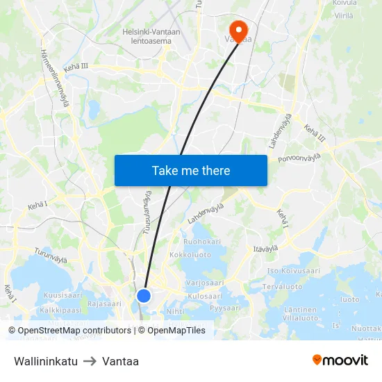 Wallin Street to Vantaa map
