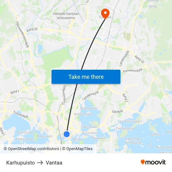 Bear Park to Vantaa map