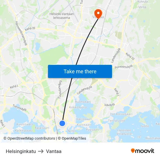 Helsinki Street to Vantaa map