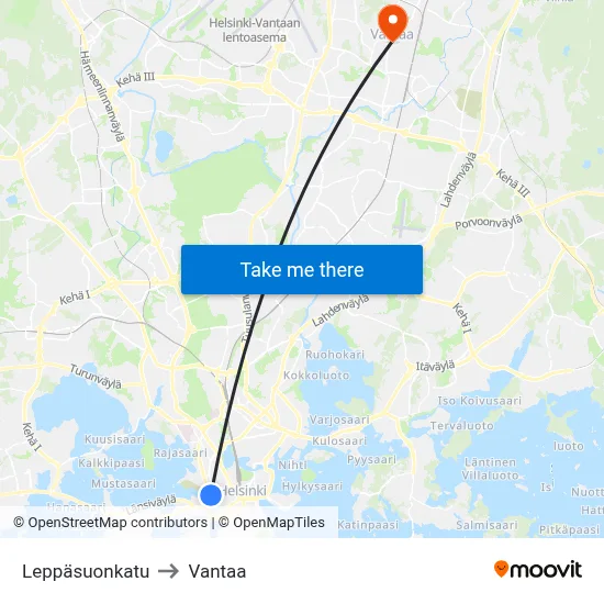 Leppäsuo Street to Vantaa map