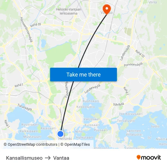 National Museum to Vantaa map