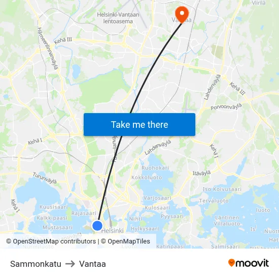 Sammonkatu to Vantaa map