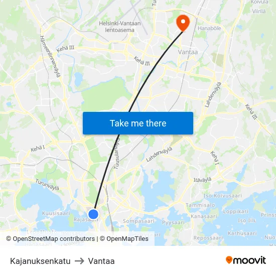 Kajanus Street to Vantaa map