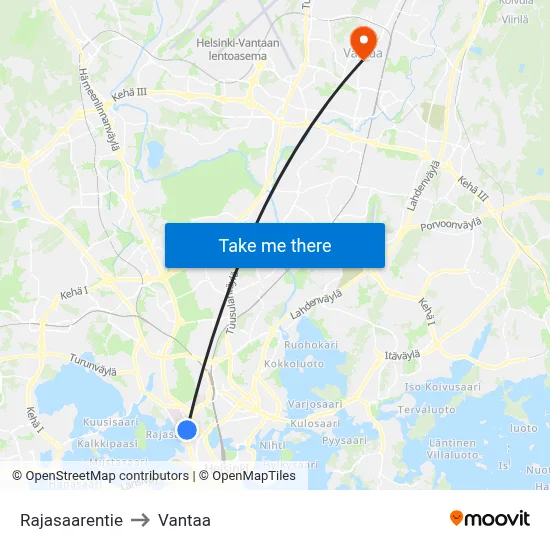 Border Island Road to Vantaa map