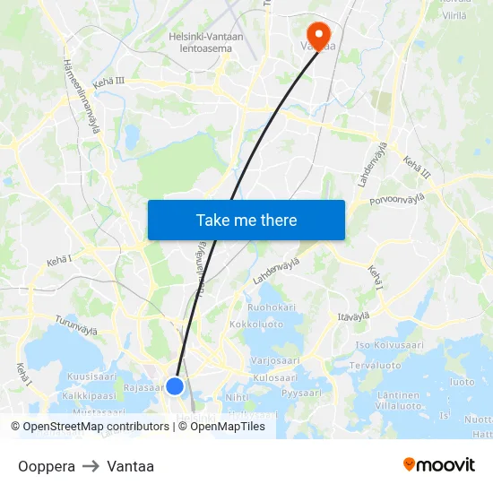 Opera to Vantaa map