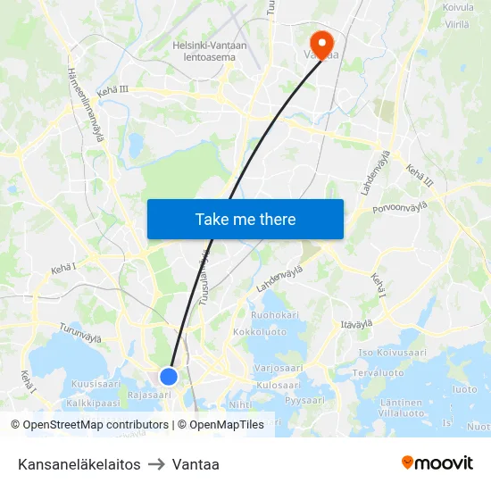 Social Insurance Institution to Vantaa map