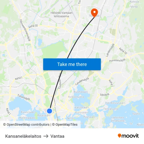 Social Insurance Institution to Vantaa map