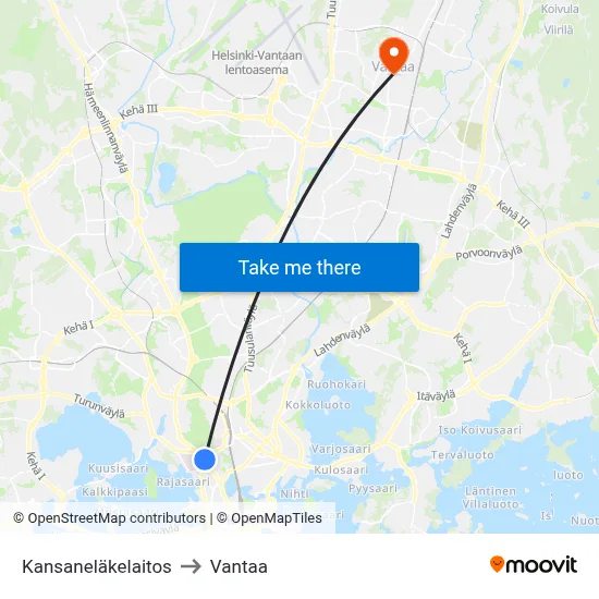 Social Insurance Institution to Vantaa map