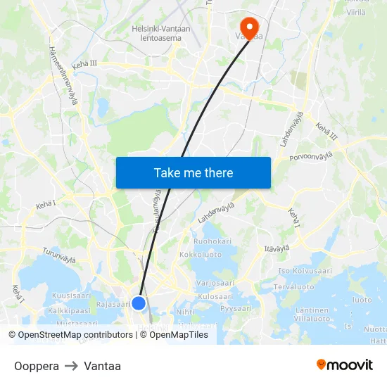 Opera to Vantaa map