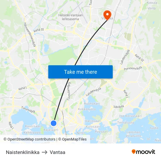 Naistenklinikka to Vantaa map