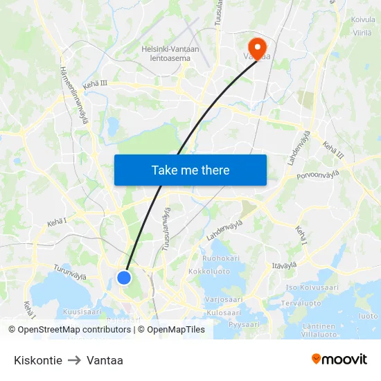 Kiskontie to Vantaa map
