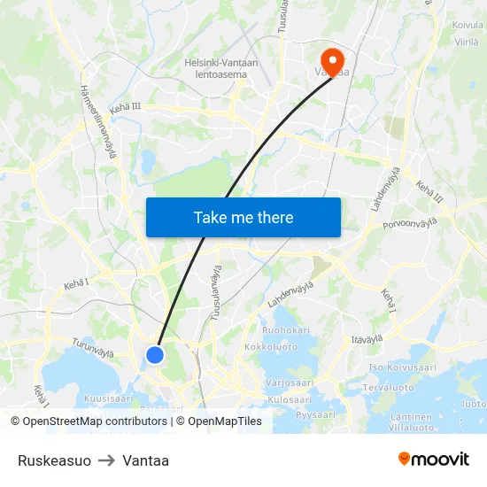 Ruskeasuo to Vantaa map