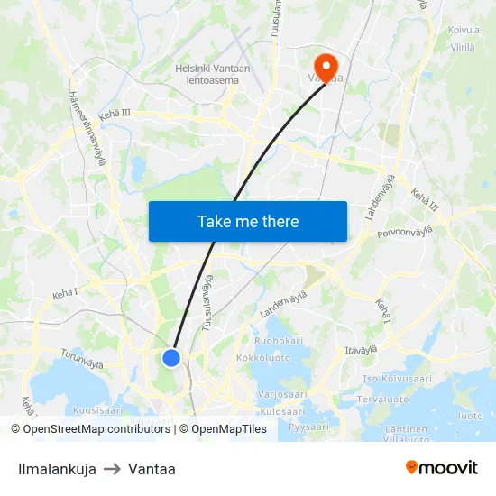 Ilmala Alley to Vantaa map