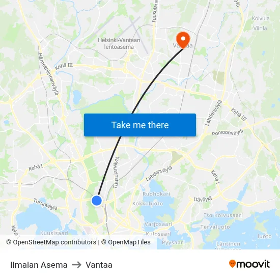 Ilmala Station to Vantaa map
