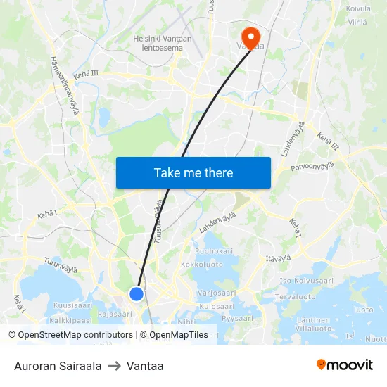 Aurora Hospital to Vantaa map