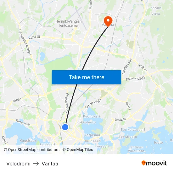 Velodrome to Vantaa map