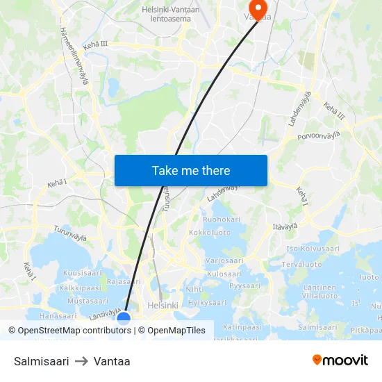 Salmisaari to Vantaa map