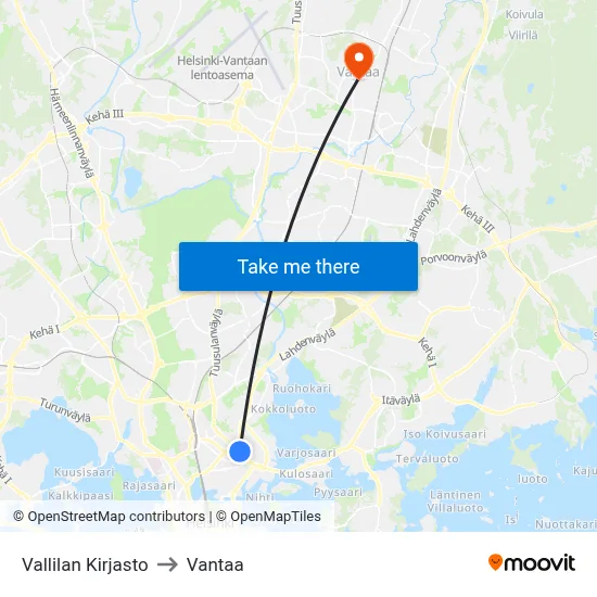 Vallila Library to Vantaa map