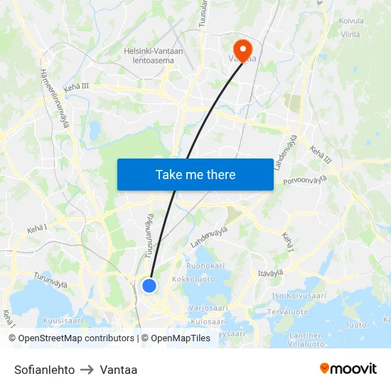 Sofianlehto to Vantaa map