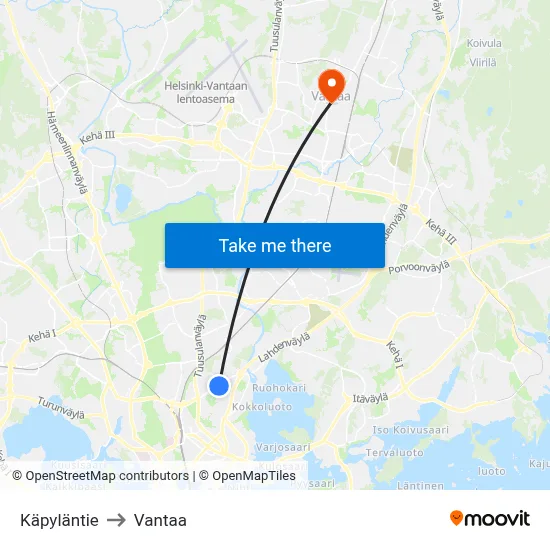 Käpyläntie to Vantaa map