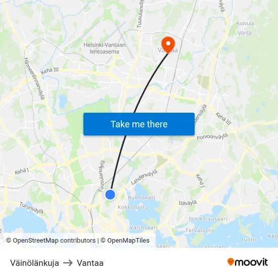 Väinölänkuja Lane to Vantaa map