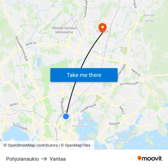 Pohjola Square to Vantaa map