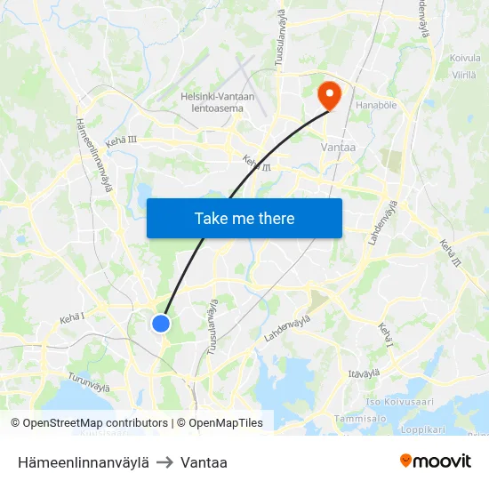Hämeenlinnanväylä Avenue to Vantaa map