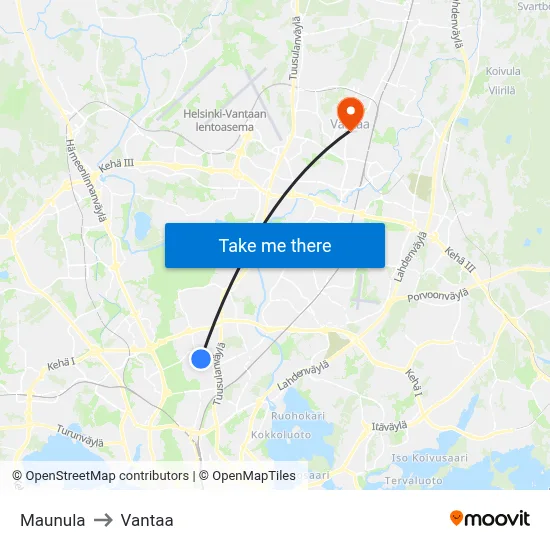 Maunula to Vantaa map