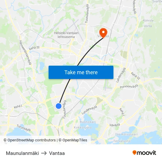 Maunula Hill to Vantaa map