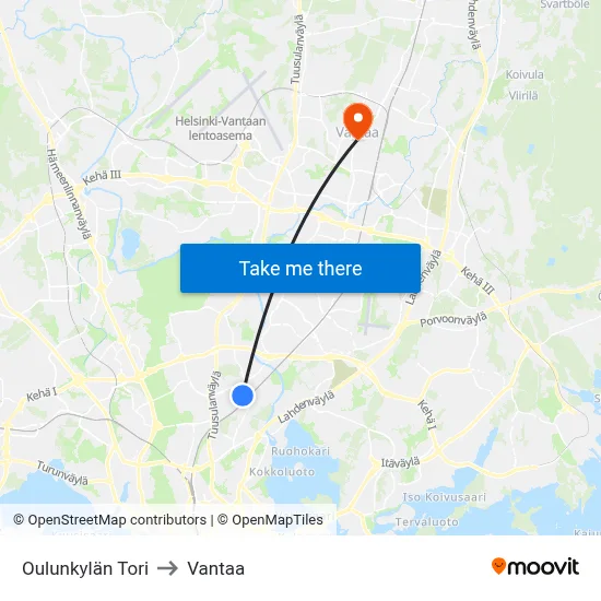 Oulunkylä Square to Vantaa map