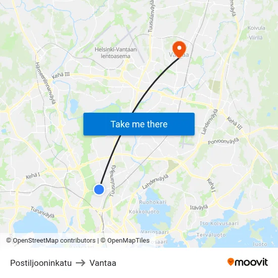 Postman Street to Vantaa map