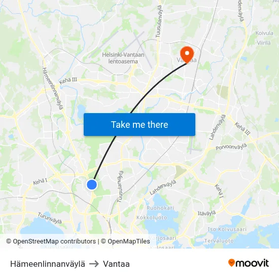 Hämeenlinnanväylä Avenue to Vantaa map