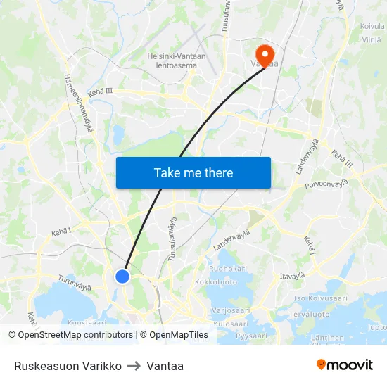 Ruskeasuo Depot to Vantaa map