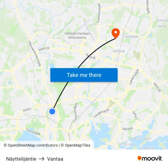Nayttelijantie to Vantaa map