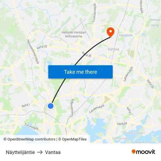 Nayttelijantie to Vantaa map