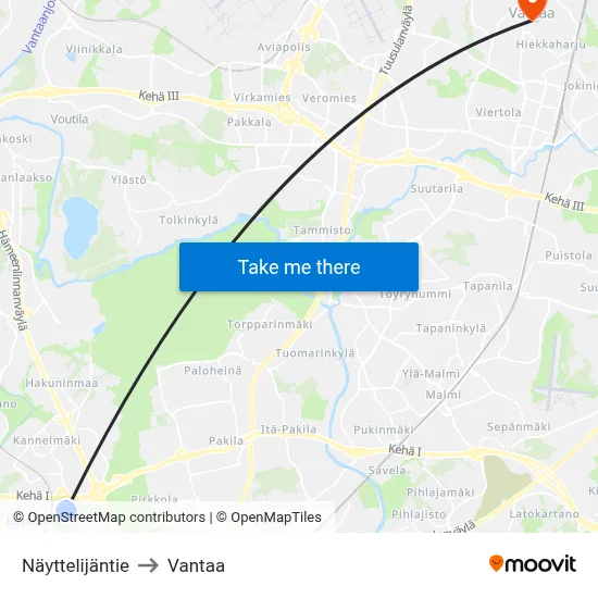 Nayttelijantie to Vantaa map