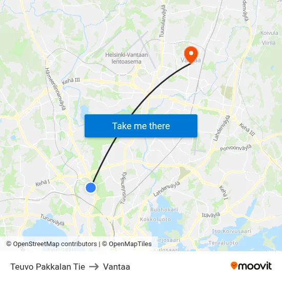 Teuvo Pakkala Road to Vantaa map