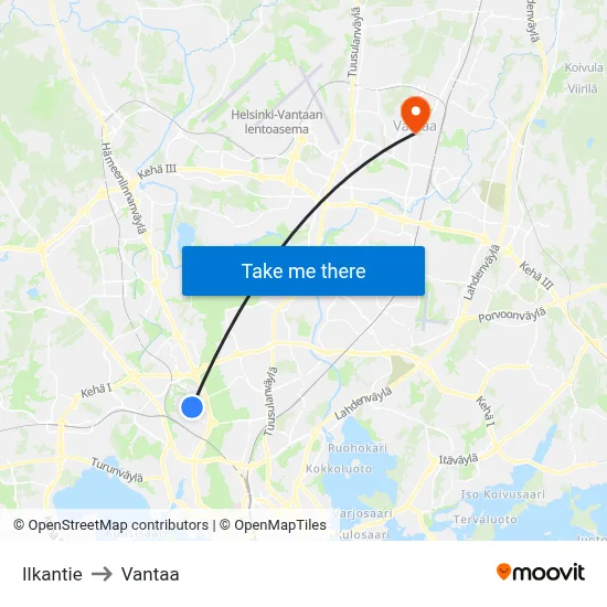 Ilka Road to Vantaa map