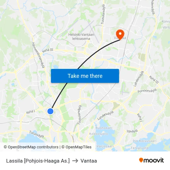 Lassila [North Haaga Station] to Vantaa map
